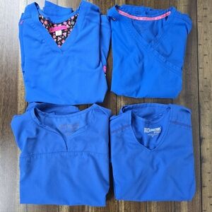 Set of 4 Women’s Medium Scrub Tops – Royal Blue | Mixed Brands